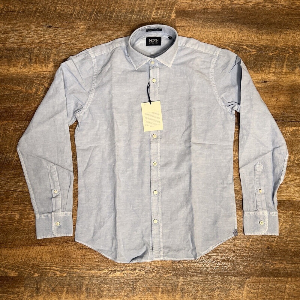 North Country Linen Blend Button Up Shirt Men's Small Light Blue Resort Cruise